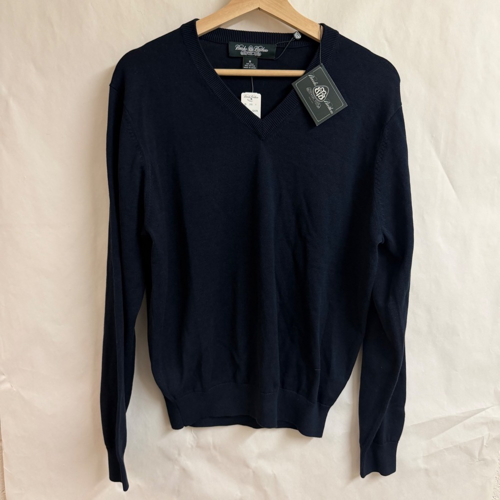 Brooks Brothers Country Club Mens Navy Silk V-Neck Sweater M Preppy Old Money